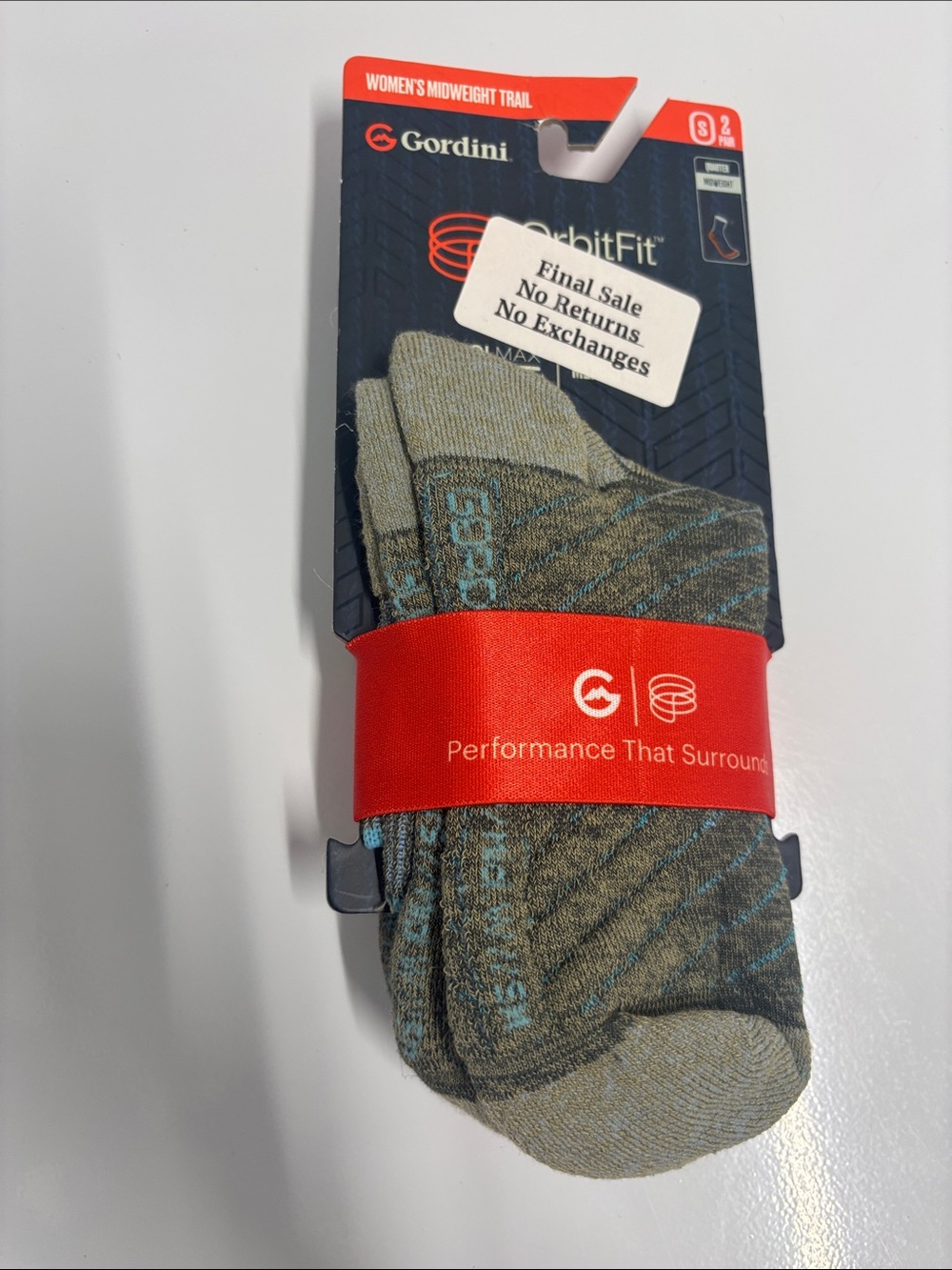 Gordini Women's 2 pair pack midweight quarter sock green blue size small NWT